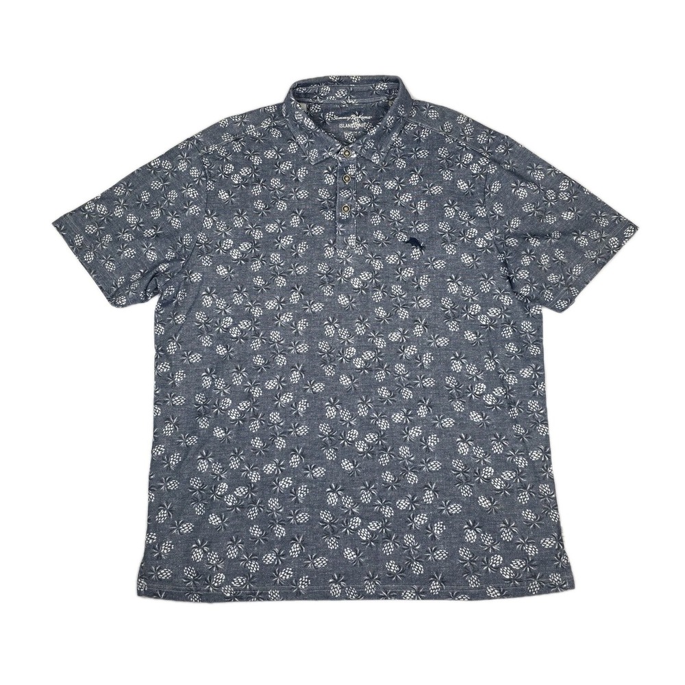 Tommy Bahama IslandZone Polo Shirt Mens Large Blue Supima Cotton Pineapple Print